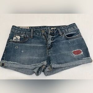 Ralph Lauren Dark Blue Distressed Denim Shorts POLO SHORT FIVE Pockets New Sz 16